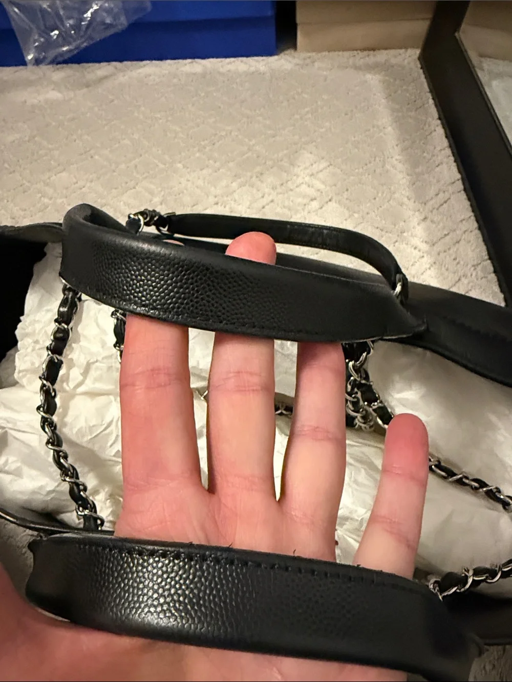 CHANEL Black Studded Logo Tote with Chain-Detail Handles - Picture 11 of 13